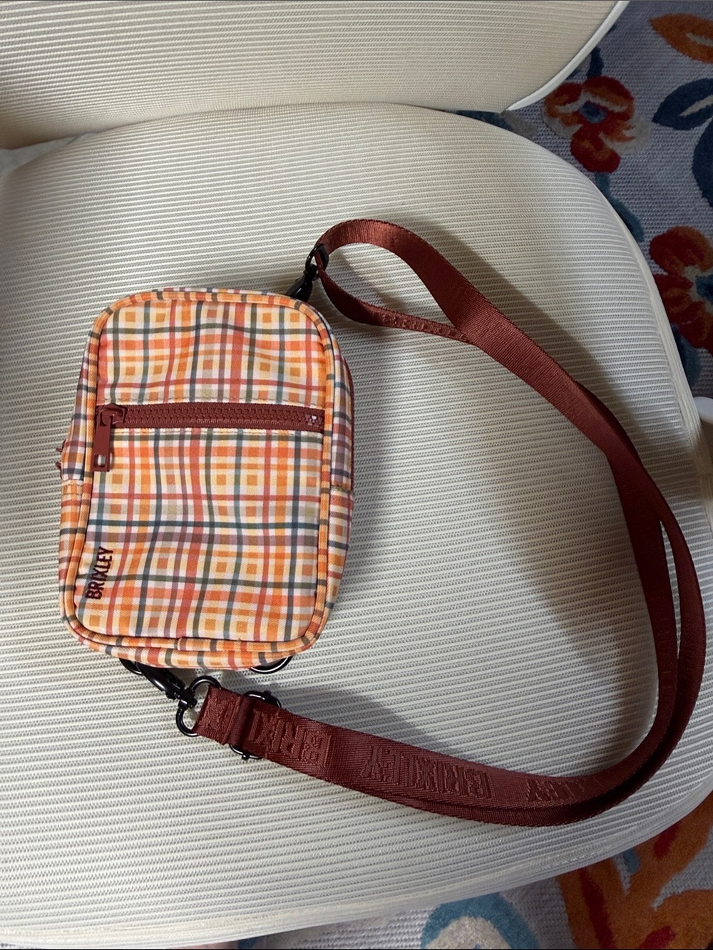 Brixley crossbody, orange and brown plaid new